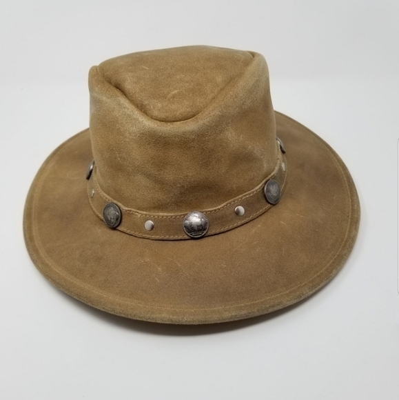 Minnetonka Buffalo Nickel Hat Tan Leather Boho - Picture 2 of 8